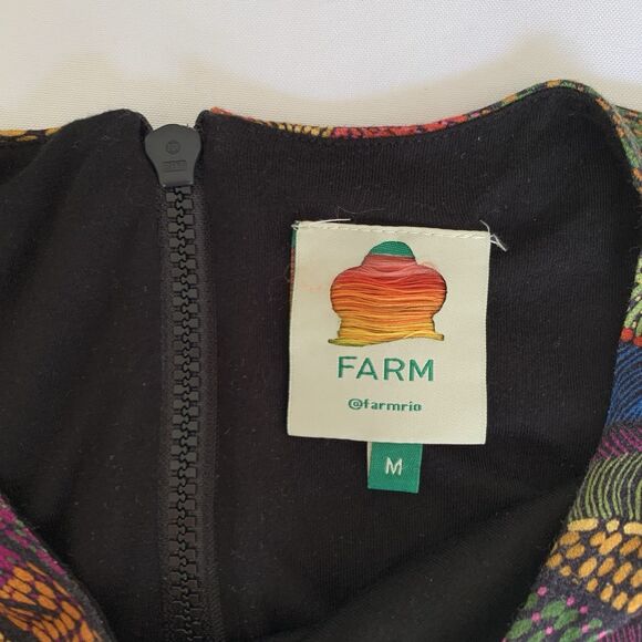 Farm Rio Dress Dotted Macaws Midi 3/4 Sleeve Fitted Jersey Tropical Vacation M - Picture 7 of 14